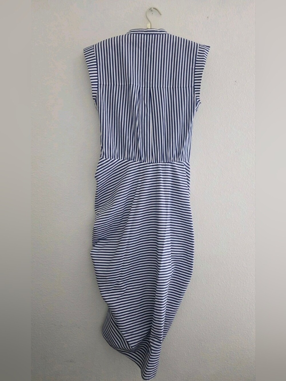Veronica Beard Womens Ruched Shirt Dress In Blue & White Stripe 100% Cotton Sz 4 - Picture 4 of 16